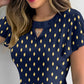 Round Neck Ruffles Short Sleeve Blouse Casual Bronzing Polka Dot Top