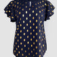Round Neck Ruffles Short Sleeve Blouse Casual Bronzing Polka Dot Top