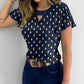 Round Neck Ruffles Short Sleeve Blouse Casual Bronzing Polka Dot Top