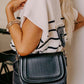 Black Faux Leather Flap Shoulder Bag