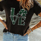 Black Clover LOVE Rhinestone Graphic St Patricks Day T Shirt