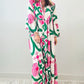Pink Boho Floral Printed Long Sleeve Buttoned Loose Maxi Dress