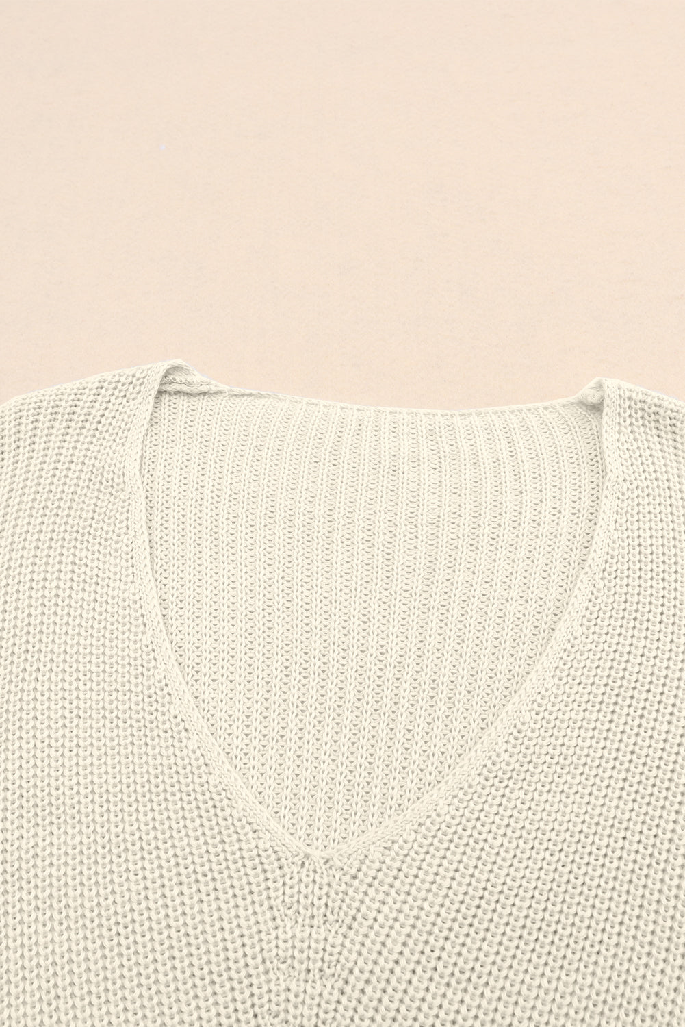 Beige Ribbed Knit V Neck Sweater