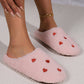 Pink Heart Shape Embroidered Slip On Plush Slippers