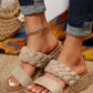 Light French Beige Woven Suede Band Wedge Slippers