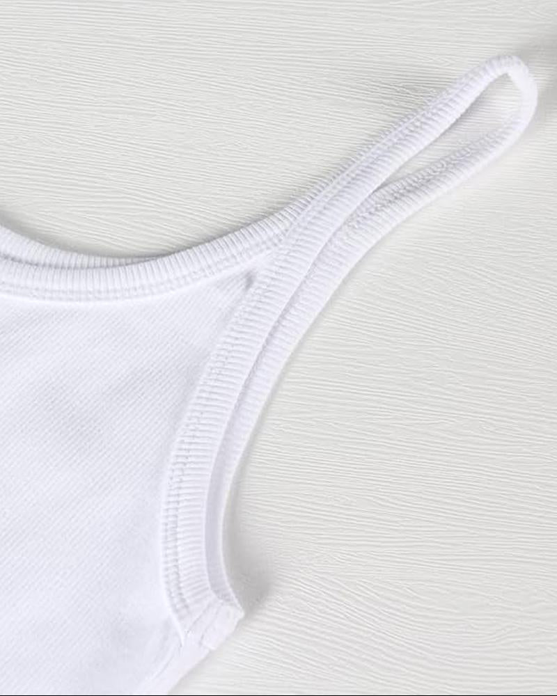 Scoop Neck Spaghetti Strap Ribbed Top Casual Sleeveless Slim Fit Tank