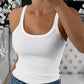 Scoop Neck Spaghetti Strap Ribbed Top Casual Sleeveless Slim Fit Tank