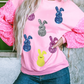 Pink Sequin Bunny Doll Contrast Long Sleeve Patchwork Top