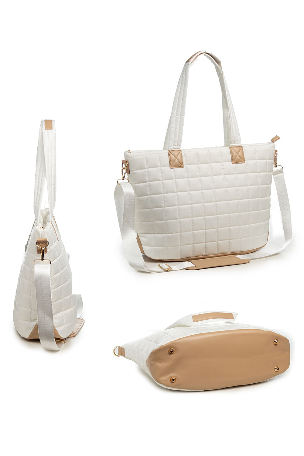 White Quilted Patchwork Large Tote Bag and Clutch 2pcs Set