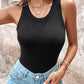 Round Neck Ribbed Tank Top With Bra Pads
