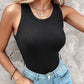 Round Neck Ribbed Tank Top With Bra Pads