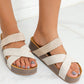 Beige Braided Detail Criss Cross Platform Slippers