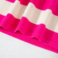 Rose Stripe Color Block Collared V Neck Drop Shoulder Sweater