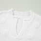 White Flower Detail Knitted Notched Neck Sweater
