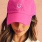 Rose Red Smile Face Embroidered Curved Eave Baseball Cap
