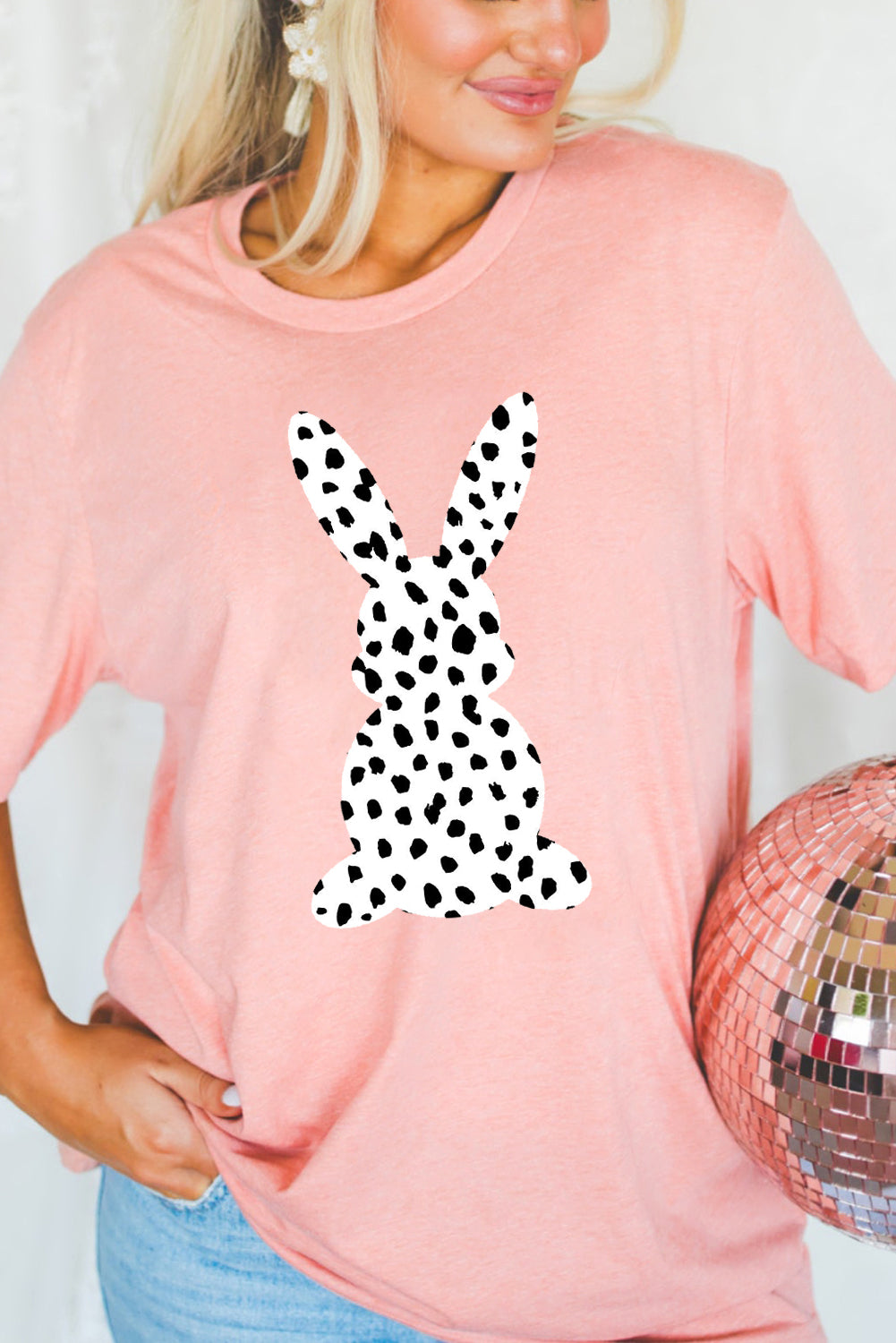 Pink Spotty Bunny Printed Easter Fashion T Shirt