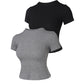 2 Pack O neck Short Sleeve Skinny Ribbed T Shirt