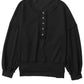 Black Drop Shoulder Henley Buttons Sweatshirt