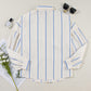 Sky Blue Stripe Drop Shoulder Bubble Sleeve Loose Shirt