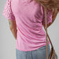 Pink Eyelet Embroidery Scalloped Sleeve Round Neck T Shirt