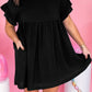 Black Textured Ruffled Sleeve Babydoll Plus Dress
