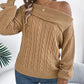 Skew Neck Long Sleeve Cable Knit Sweater