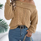 Skew Neck Long Sleeve Cable Knit Sweater