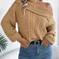 Skew Neck Long Sleeve Cable Knit Sweater