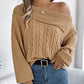 Skew Neck Long Sleeve Cable Knit Sweater