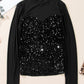 Black Sequin Velvet Sheer Mesh Mock Neck Blouse
