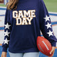 Navy Blue GAME DAY Printed Star Sleeve Crewneck Pullover Sweatshirt