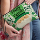 Green Happy St Patricks Day Shamrock Print Wristlet Makeup Bag