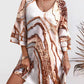 Marble Print Bell Sleeve Casual Dress