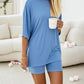 Round Neck Short Sleeve Slit Top and Casual Shorts Set with Single Pocket