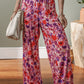 Purple Floral Wide Leg Elastic High Waist Pants