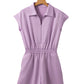 Orchid Bouquet Short Sleeve Zipper Collared Elastic High Waist Romper
