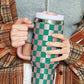 Blackish Green Checkered Print Handle Large Vacuum Cup 40OZ