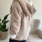 Colorblock Open Front Pocket Design Hooded Reversible Fleece Teddy Coat