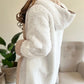 Colorblock Open Front Pocket Design Hooded Reversible Fleece Teddy Coat