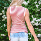 Pink Stripe Contrast Round Neck Sleeveless Slim Top