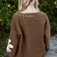 Coffee Big Flower Pattern V Neck Drop Shoulder Sweater