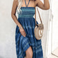 Two Way Wear Tie Dye Tropical Print Halter Sleeveless Dress High Waist Shirred Vacation Skirt