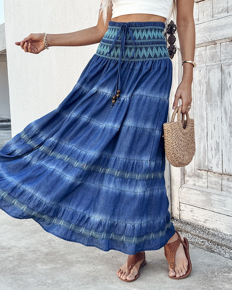 Two Way Wear Tie Dye Tropical Print Halter Sleeveless Dress High Waist Shirred Vacation Skirt