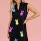Black Sequin Bunny Doll Graphic Collared Sleeveless Mini Dress