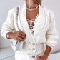 Pearls Decor Frill Hem Knit Cardigan