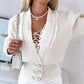 Pearls Decor Frill Hem Knit Cardigan