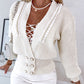 Pearls Decor Frill Hem Knit Cardigan