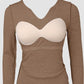 Notch Neck Built in Bra Ruched Waist Rib knit Top