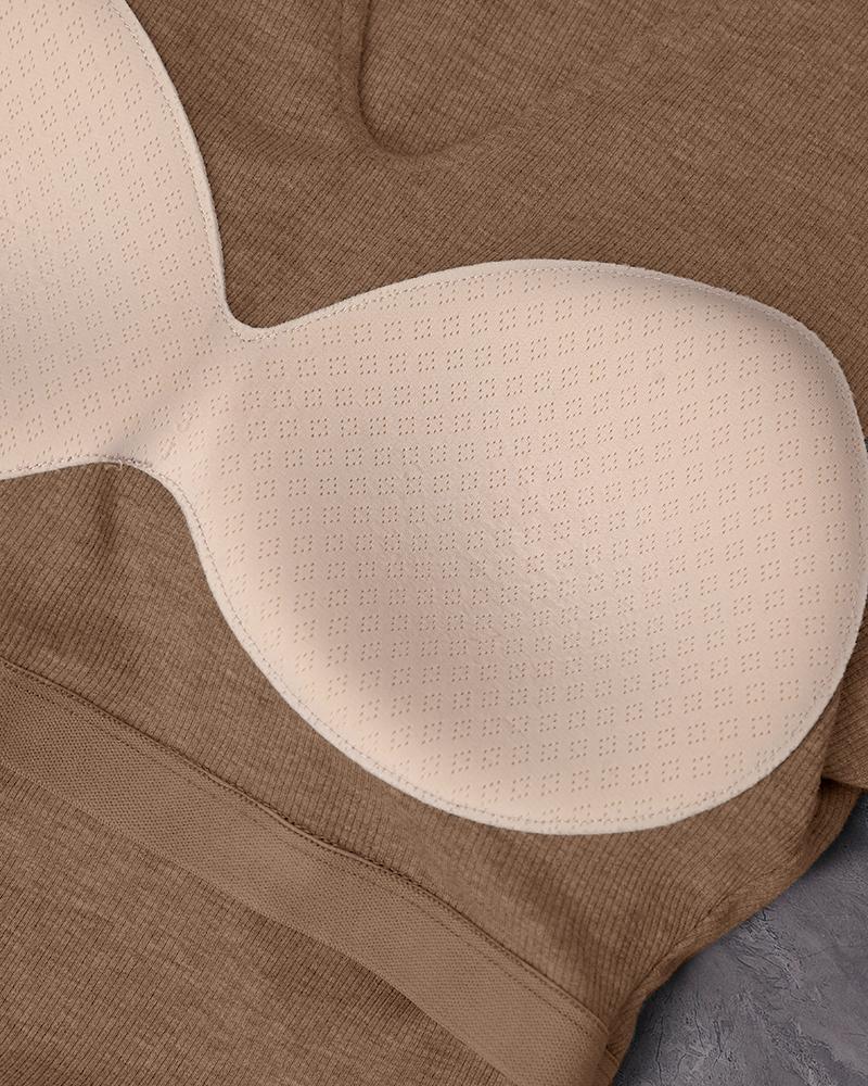 Notch Neck Built in Bra Ruched Waist Rib knit Top