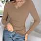 Notch Neck Built in Bra Ruched Waist Rib knit Top